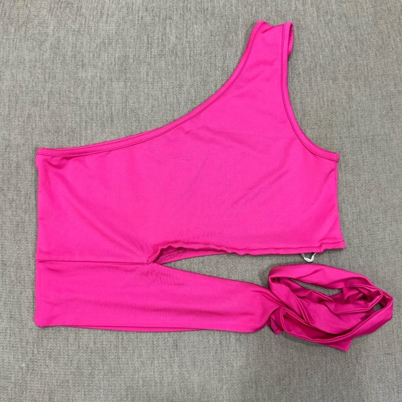 Pink One Shoulder Tie Top - Picture 3 of 4